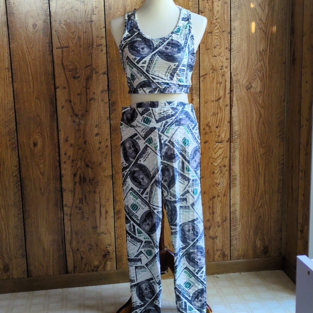 NWT 2 Piece Set Tank & Leggings $$ Dollar Bill Money